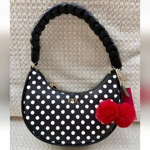 Betsey Johnson XOX Polka Dot Crescent Shoulder Handbag